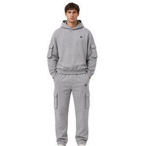 Ensembles de sweats à capuche pour hommes en coton à épaules tombantes avec poches cargo personnalisées, en molleton premium, style pull-over et pantalon de jogging, pour la vente en gros, avec logo OEM - Product Image 1