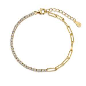 Bracelets demi-chaîne tennis demi-clip en or massif 14 carats, sertis de diamants de laboratoire ronds, style minimaliste, pour usage quotidien, luxe, 6,5 pouces - Product Image 1