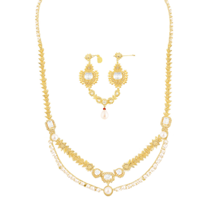สร้อยคอแฟชั่นทองเหลืองประดับมุกและเพชร ดีไซน์หรูหราสไตล์ชาติพันธุ์ - Product Image 2