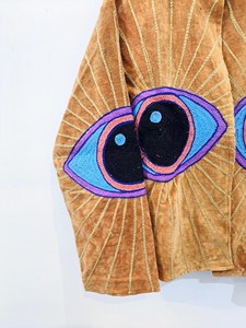 Chaqueta Vintage de Terciopelo Marrón Bordada con Patrón de Ojos, Manga Larga, Cuello Alto, Estilo Bohemio, Ropa de Abrigo de Invierno para Mujer - Product Image 3