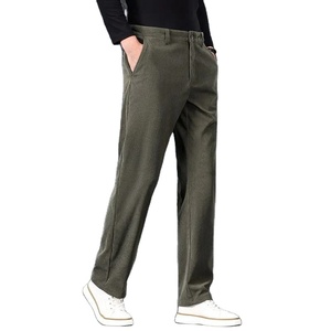 Pana hombres casa suelta tubo recto Otoño Invierno pantalones mediana edad drapeado botón Color sólido Vintage tamaño grande pantalones completos - Product Image 1