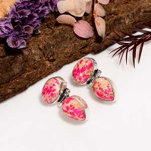 Pink Sea Sediment Jasper <b>Sterling</b> <b>Silver</b> <b>Stud</b> Earrings Handmade Wedding Gift Jewelry - Product Image 4