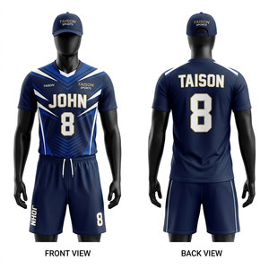 Premium 180 GSM Polyester Volleyball Uniform Navy Blue <b>White</b> <b>Panel</b> Design Sublimation Custom Logo Set - Product Image 1