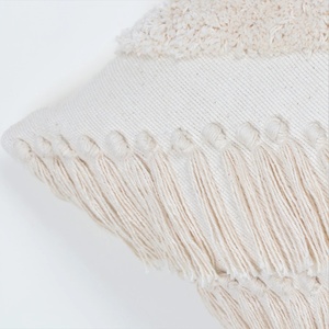 Funda de Cojín Bordada 100% Algodón, Diseño Moderno con Rayas Color Marfil, Borde con Flecos, Cierre de Cremallera, para Sofá, Superventas - Product Image 4