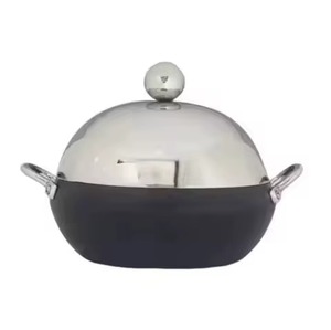 Olla de Acero Inoxidable con Revestimiento Negro en la Parte Inferior, con Tapa, Diseño Redondo, Utensilios de Cocina Metálicos Duraderos, Aptos para Todo Tipo de Estufas, Estilo Moderno - Product Image 2