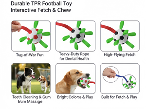 Ballon de <span class=keywords><strong>football</strong></span> pour chien en TPR durable avec languettes en nylon, vente en gros |   Jouet interactif pour apporter et tirer la balle |   Ballon de <span class=keywords><strong>football</strong></span> pour animaux de compagnie pour le nettoyage des dents - Fabrication en usine - Product Image 1