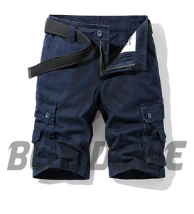Shorts cargo pour homme, taille mi-haute, cordon de serrage, couleur unie, coton, longueur bermuda, style décontracté avec poches - Product Image 3
