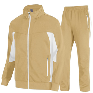 Unisex Khaki Tracksuit Full Zipper Sporty Sweatshirt And <b>Pants</b> Set With White Panels Breathable Regular Fit Autumn Wear - Product Image 1
