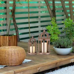 Wooden <b>Lanterns</b> Decorative <b>Candle</b> Holder Set of 2 for Home Living Room Garden Patio and Indoor <b>Outdoor</b> Decor - Product Image 4