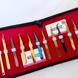 Pinzas de Precisión para Pestañas de Acero Inoxidable de 10 mm en Diferentes Estilos: Dorado/Azul/Negro/Oro Rosa/Arcoíris, Lisas/Fibra - Product Image 2