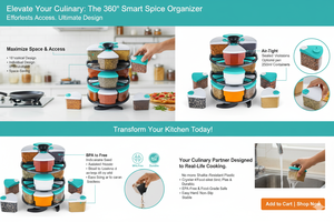 ชั้นวางเครื่องเทศหมุนได้อเนกประสงค์พร้อมขวดแก้วใส่เครื่องปรุงรส 12 ใบสำหรับจัดเก็บเครื่องปรุงรสต่างๆ - Product Image 4