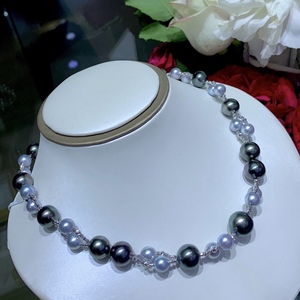 Conjunto de Joyería de Moda Japonesa Importada, Cadena de Perlas de Agua Dulce Gris Platino de Alta Calidad, 3-12 mm, Casi Impecable - Product Image 2