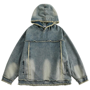 เสื้อฮู้ดยีนส์โอเวอร์ไซส์แบบฟอกสี ยี่ห้อ OME ขายส่ง เสื้อฮู้ดยีนส์ผู้ชาย แจ็คเก็ตฤดูหนาว - Product Image 3