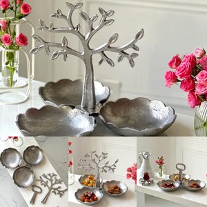 Élégante coupelle en métal doré à motif d'arbre, trois compartiments, idéale pour la décoration festive de la maison et les cadeaux, vaisselle de luxe - Product Image 4
