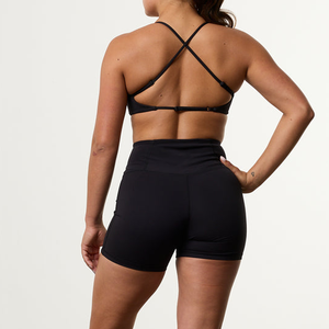 Shorts de Yoga Negros de Cintura Alta para Mujer, Shorts Deportivos Transpirables de Punto, Spandex y Poliéster, Ajuste Regular, Cintura Elástica - Product Image 6