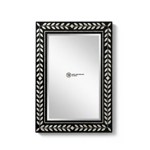 Miroir décoratif de luxe Art Déco carré pour mariage, incrustation MOP, motif feuille complexe, cadre en bois noir profond, fait main, écologique - Product Image 6