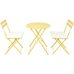 Set da 3 Pezzi in Metallo Giallo per Patio e Balcone: Tavolo e Sedie per Arredamento da Campeggio - Product Image 2