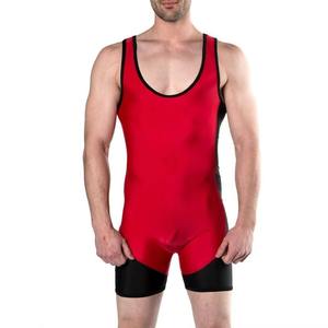 ชุดซิงเกิลเต็ตสำหรับนักมวยปล้ำชาย สีแดงและดำตัดกัน คุณภาพสูง ขายดี บริการ OEM ระบายอากาศได้ดี จาก COSH SPORTS - Product Image 1