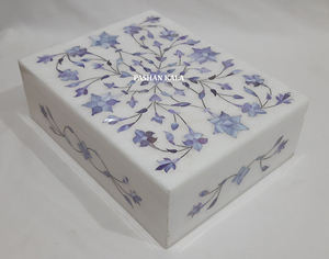 Caja de joyería con incrustaciones de madreperla azul mármol blanco natural forma Rectangular diseño Floral hecho a mano utilizado para embalaje de collar - Product Image 6