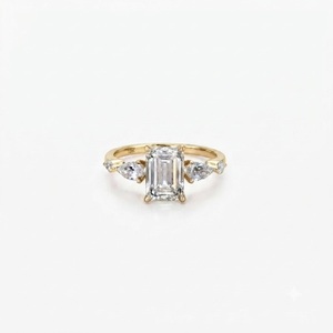 Anillo de Boda de Diamantes Cultivados en Laboratorio con Corte Esmeralda y Pera, Oro Sólido de 10K, 14K, 18K, Certificado IGI, Anillo de Cinco Diamantes - Product Image 2