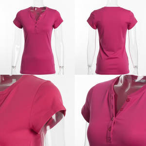 เสื้อยืดสไตล์ใหม่ประจำปี 2026 เสื้อยืดผู้หญิงแบบพื้นฐาน ใส่สบายๆ คอเฮนลีย์ ระบายอากาศได้ดี แขนสั้น เสื้อผู้หญิงสำหรับฤดูร้อน - Product Image 6