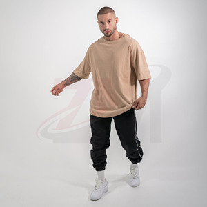 Camiseta de Manga Corta Beige Lisa para Hombre, Talla Grande, Cuello Redondo, Informal, de Algodón, Diseño Liso, Corte Regular - Product Image 4