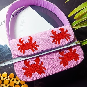 Sacs de rangement pour vêtements faits à la main, brodés de tortues marines, en coton 100% écologique et durable, avec perles violettes, pour bijoux individuels - Product Image 2