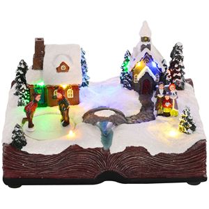 Case del Villaggio di Natale con Luci LED, Musica, Pattinatori Rotanti, Decorazione Casa di Babbo Natale a Batteria, Glitter - Product Image 1