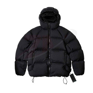 Chaqueta Acolchada con Capucha para Hombre, Negra, Abrigo de Invierno, Casual, Resistente al Viento, Cierre de Cremallera, Color Sólido, Corte Regular - Product Image 1