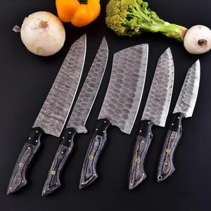 Hand Forged Five-Piece Damascus Steel Chef Knife Set Pakka Wood Handles Durable Sharp Blades Full Tang Construction Leather Bag - Product Image 4