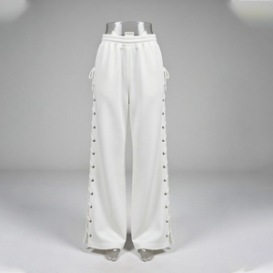 Pantalon de jogging en molleton oversize, taille haute avec ceinture élastique, coupe ample à jambe large avec détail de lacets latéraux, pantalon de survêtement style streetwear - Product Image 5