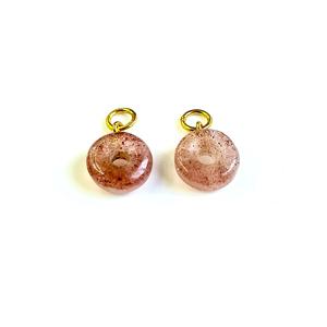 Natural <b>Strawberry</b> Quartz Donut Shape Carved Gemstone 15mm Gold Plated Pendant Necklace Charm Loose Stones For Jewelry Making - Product Image 2