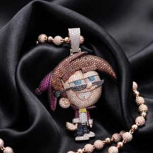 Pendentif Moissanite Iced Out en forme de dessin animé, plaqué or rose, collier tendance Hip Hop pour hommes - Product Image 3