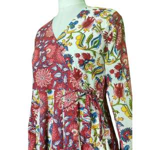 เดรสยาวลายดอกไม้สไตล์โบฮีเมียนสำหรับผู้หญิง แขนยาว คอวี ทรงหลวม สไตล์ชาติพันธุ์ - Product Image 5