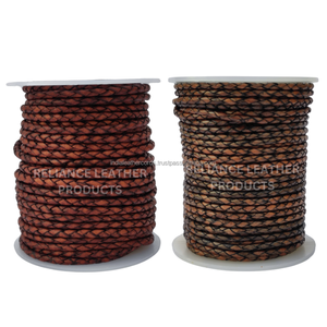 Cordón de Cuero Trenzado Natural Negro Mate Antiguo de Primera Calidad de 4 mm, Cuero Genuino Redondo para Hacer Pulseras y Collares - Product Image 5