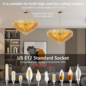 Extra Large 37\" Modern Gold 14-<b>Light</b> <b>Chandelier</b> for Living Room Tiered Brass & Smoke Blown Glass Pendant <b>Lights</b> - Product Image 5