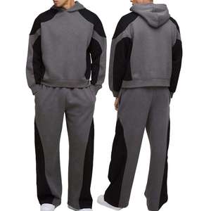 Ensemble survêtement pour homme, pantalon de survêtement à capuche et sweat-shirt, streetwear, surdimensionné, molleton lourd, ample, pantalon de survêtement évasé, 100% coton - Product Image 1