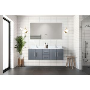 สีเทาเข้ม 60 นิ้ว กว้าง 22 นิ้ว โต๊ะเครื่องแป้งแบบสองอ่างล้างหน้า ขนาด 22 นิ้ว ตู้ห้องน้ำแบบมีท็อปไวท์ควอตซ์ รุ่น D - Product Image 3