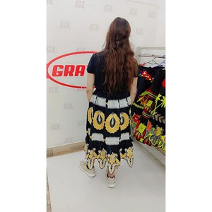 Women <b>Long</b> Black <b>Skirt</b> Colorful Embroidery Boho Floral Elastic Waist Vacation Fashion - Product Image 1