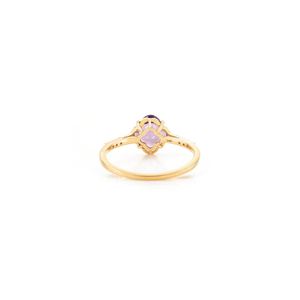 Bague empilable personnalisée en or jaune 14 carats avec améthyste et diamant en forme de trèfle à quatre feuilles, bijou pierre de naissance de février, nouvelle création de designer - Product Image 6
