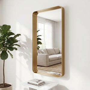 Modern <b>Rectangular</b> Bathroom <b>Mirror</b> 30x50 Inch Wall Mounted Vanity <b>Mirror</b> with Deep <b>Gold</b> Metal Frame - Product Image 1