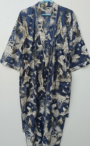 Blue Animal print Women <b>Robe</b> Cotton Kimono Cover Up Casual Summer <b>Beach</b> Wrap Boho <b>robe</b> <b>Beach</b> wear <b>robe</b> Block printed Kimono - Product Image 2