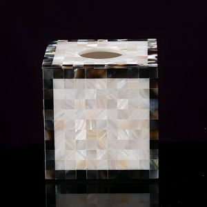 Caja de pañuelos de resina hecha a mano de lujo india con nácar, artesanía de concha natural pulida para decoración del hogar, escritorio o almacenamiento en el coche - Product Image 3