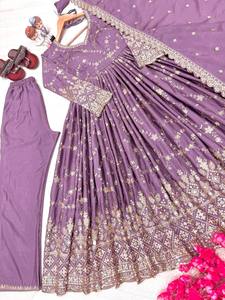 Elegant Indian Pakistani Set Embroidered Anarkali Salwar Kameez Long Coat Lehenga Outfit for Wedding Party - Product Image 5