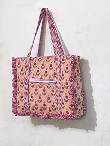 Indian Fashion Winter Women's Soft Quilted Cotton Lined Bohemian Tote <b>Bags</b> Multi-Color Floral Frilled Tote <b>Bag</b> Floral Cotton <b>Bag</b> - Product Image 4