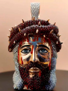 Religious Jesus Face Vintage Stainless Steel Pendant Charm Crown Thorns Diamond Inlay Silver Plated Eco-Friendly Unique Design - Product Image 4