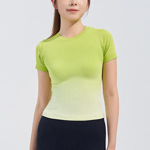 Camiseta Deportiva Ajustada para Mujer, Manga Corta, Básica, Elástica, Transpirable, de Secado Rápido, Color Sólido - Product Image 1