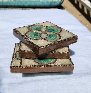 Premium Trendy Handcraft <b>Beaded</b> Embroidery Pineapple Design Four Set <b>Coaster</b> Stylish Fancy Cute Elegant By - Product Image 1