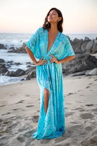 Women Handmade Tie Dye <b>Beach</b> <b>Kaftan</b> Maxi Dress Deep V Neck Resort Wear Vacation Outfit Loose Fit Elegant <b>Beach</b> Dress - Product Image 3