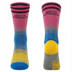 North Approach Crew <b>Socks</b> Striped Pink Blue Yellow Breathable Running <b>Socks</b> for Adults Summer - Product Image 1